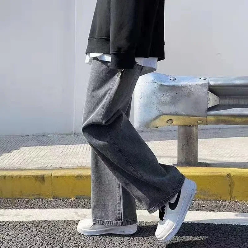 ربيع الرجال بلون فضفاض Sweatpants Y2K الشارع الشهير مستقيم واسعة الساق بنطلون 2025 جديد سراويل أنيقة الكورية