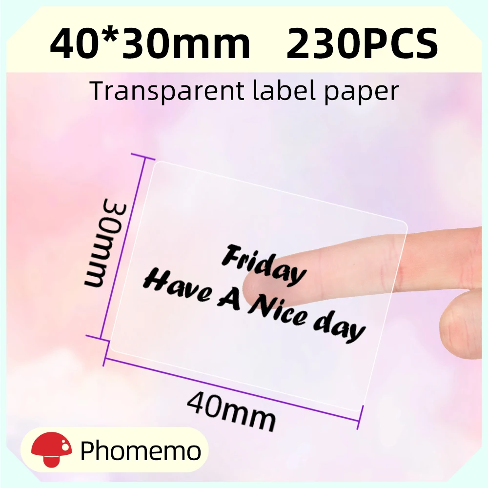 Phomemo-Rouleau de papier auto-adhésif transparent pour imprimante d'étiquettes, autocollant thermique, imprimable, clair, M110, 200, 220