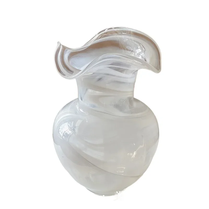 white Song Dynasty aesthetic glass glazed high-end niche vase retro light luxury ornament
