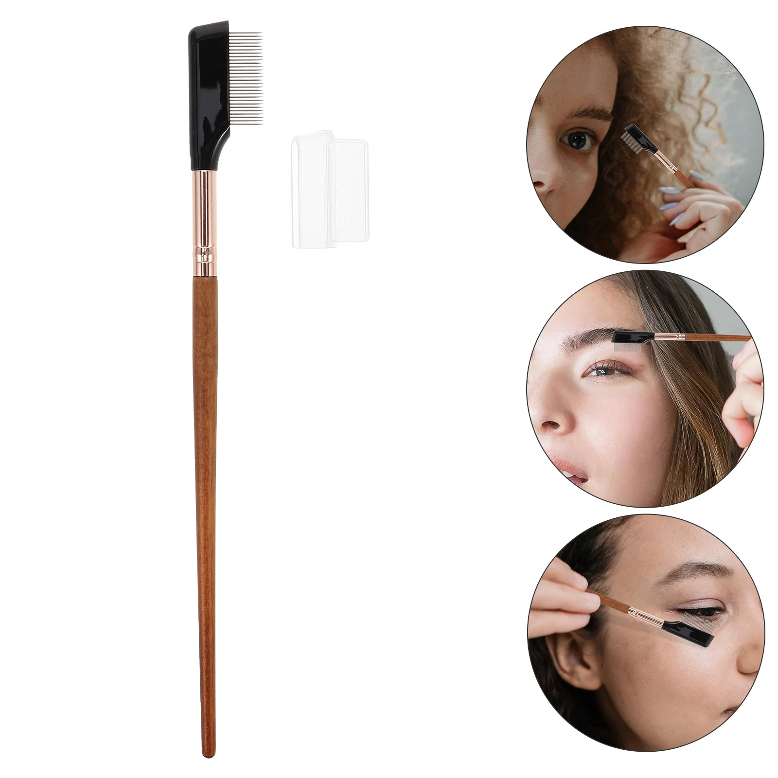 Peigne à cils en métal Durable, brosse à sourcils, manche ergonomique en bois, outil de toilettage pour faux cils naturels, café