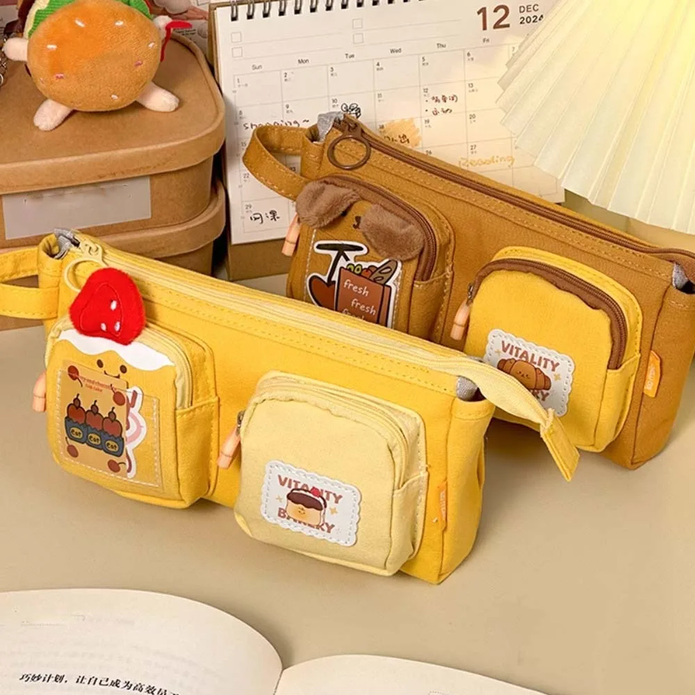 Große Kapazität Cartoon Leinwand Stift Tasche PVC Kastanie Niedlichen Bären Bleistift Beutel Pudding Welpen Erdbeere Käse Schreibwaren Lagerung Tasche