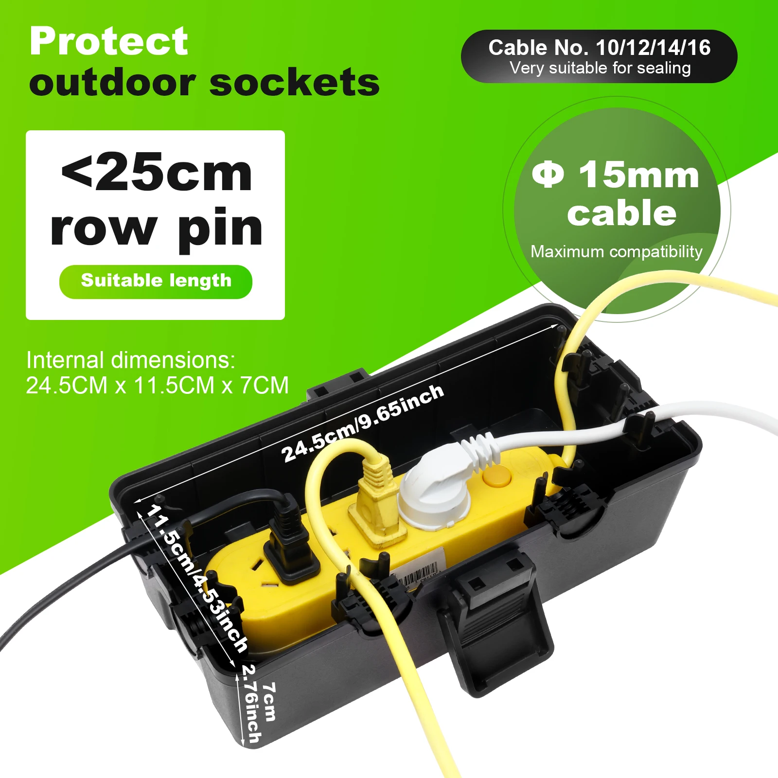 Caixa de conexão elétrica à prova de intempéries 25.8x12.7x9.5cm caixa elétrica externa, capas de cabo de extensão à prova d'água para cabos de tomada