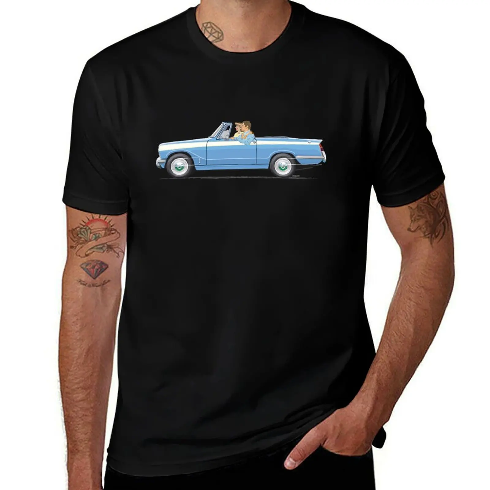 Herald 13/60 convertible in Wedgwood Blue / cream stripe T-Shirt Basic Breathable Solid Color T-Shirt