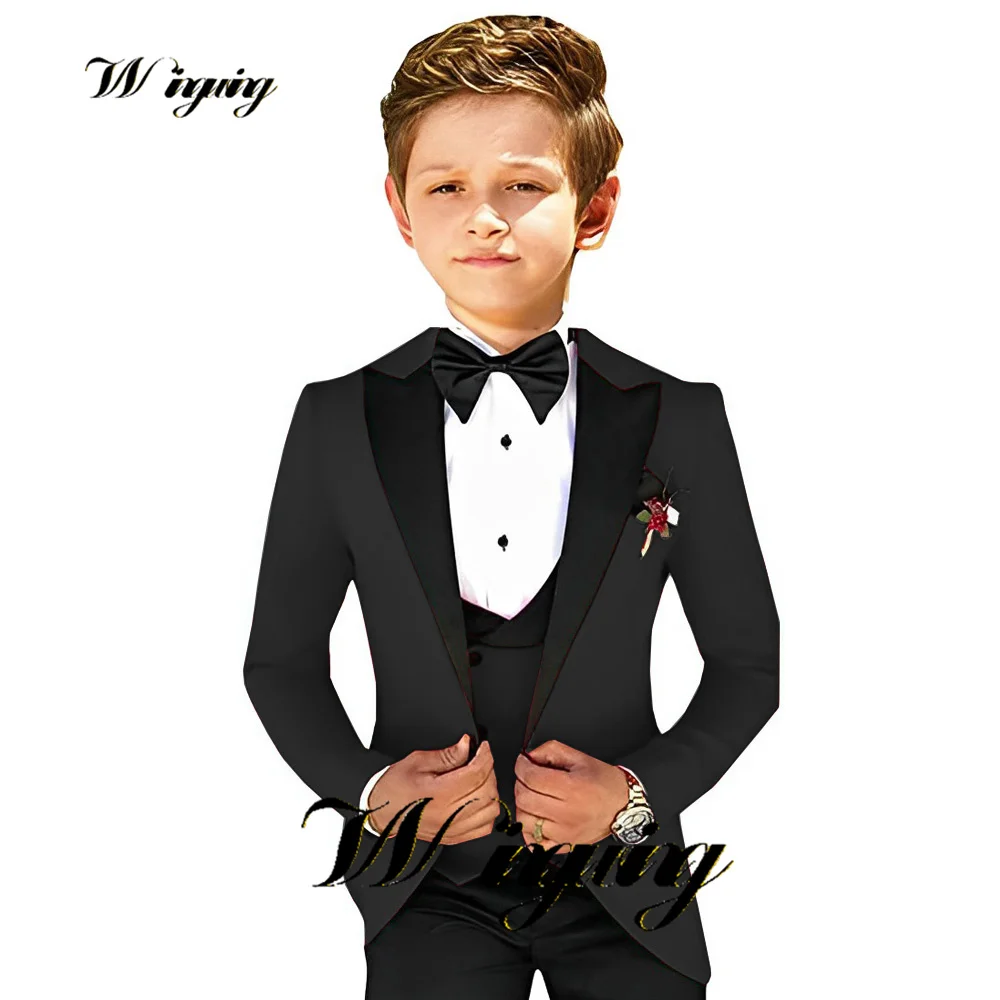 Yellow Boys Suit 3 Pieces Kids Wedding Tuxedo Jacket Pants Vest Child Fashion Custom 2-16 Years Old Clothes