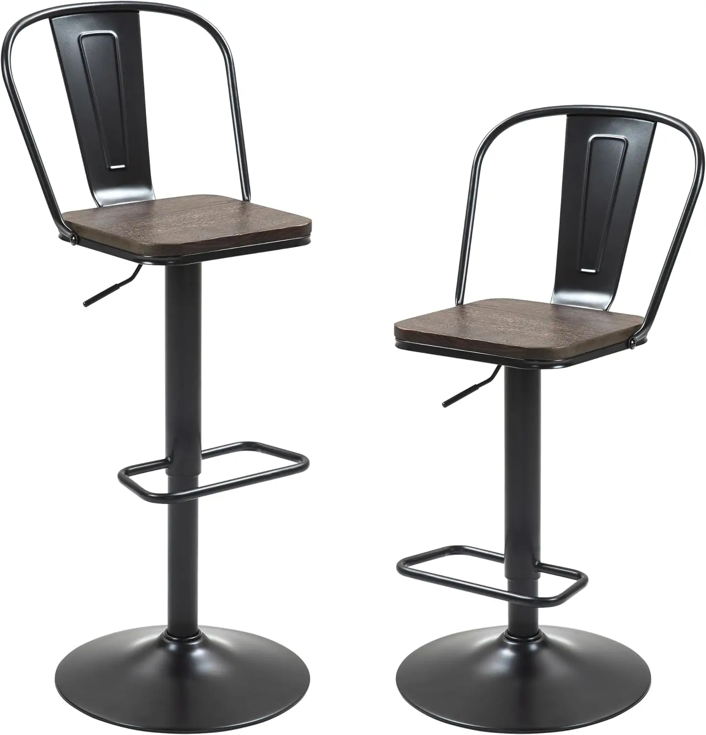 

Bar Stools Set Of 2 Counter Height, Swivel Barstools With Footrest And L Shape Metal Back, Adjustable Modern Bar Chairs, Modern
