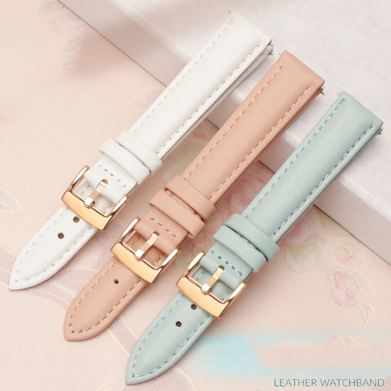 Women\'s Genuine Leather Watch Band Casio Fossil Rossini Folli Follie Plain Watch Chain Strap Pink Blue 12mm 14mm 16mm 18mm 20mm