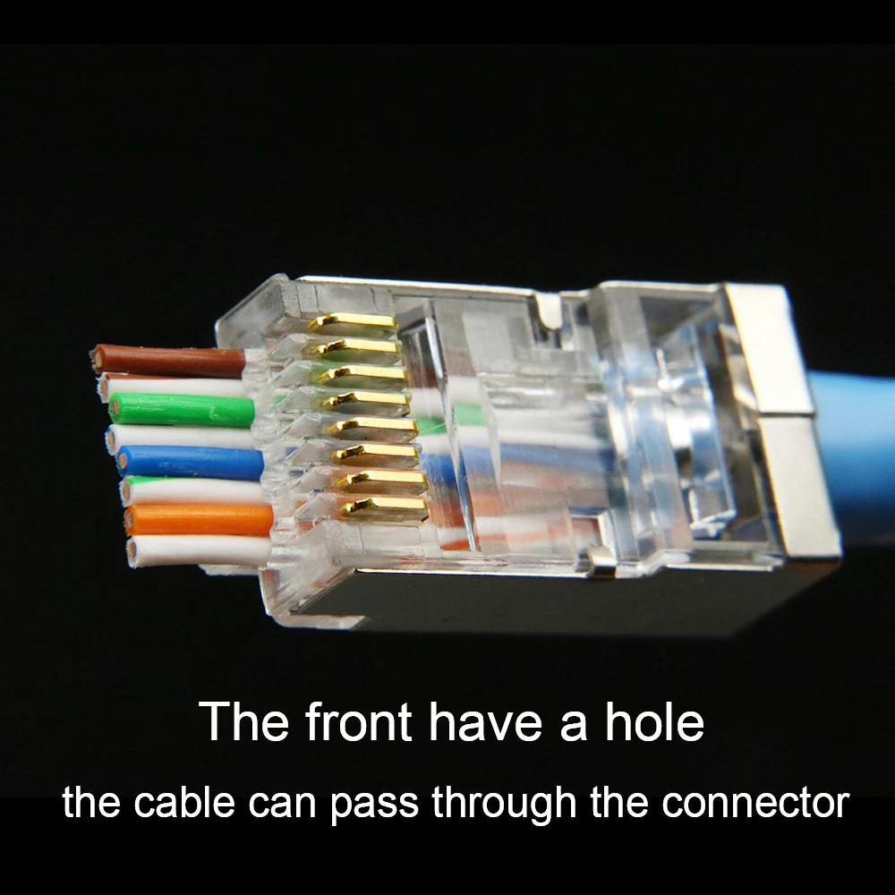 RJ45 Connector CAT6 CAT 6 Plug 8P8C STP RG RJ 45 LAN Shielded SFTP FTP Network Ethernet Cable Jack Modular 1.2mm Hole