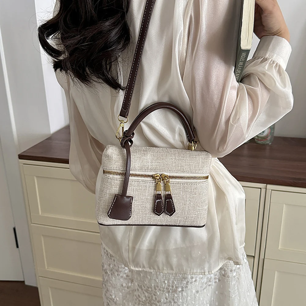 Korean Style Chic Pu Patchwork Crossbody Bag Women's Box Soft All-Match Handbags High Grade Versatile Commute Shoulder Bags
