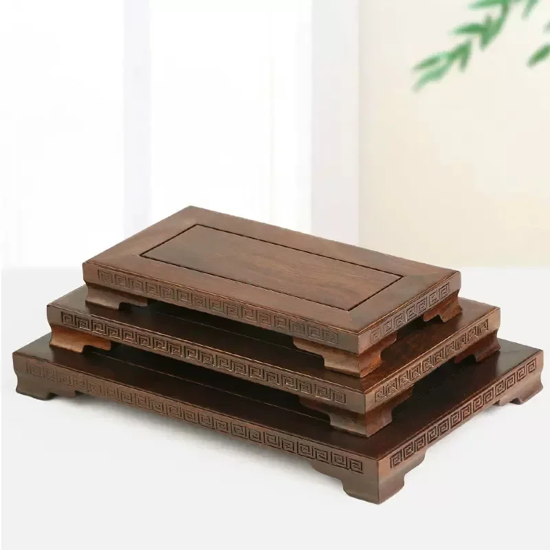 

Rectangular wooden base Square Vase solid wood stone ornaments mahogany Buddha