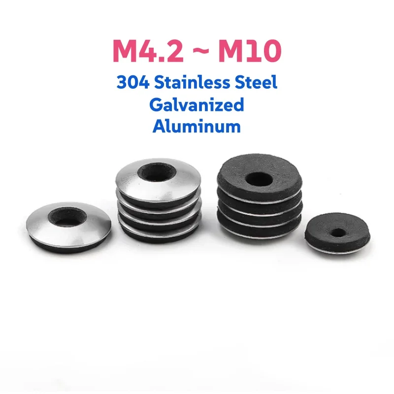 304 Stainless Steel/Galvanized/Aluminum M4.2~M10 EPDM Rubber Composite Sealing Washers Waterproof Anti-Loose Gasket