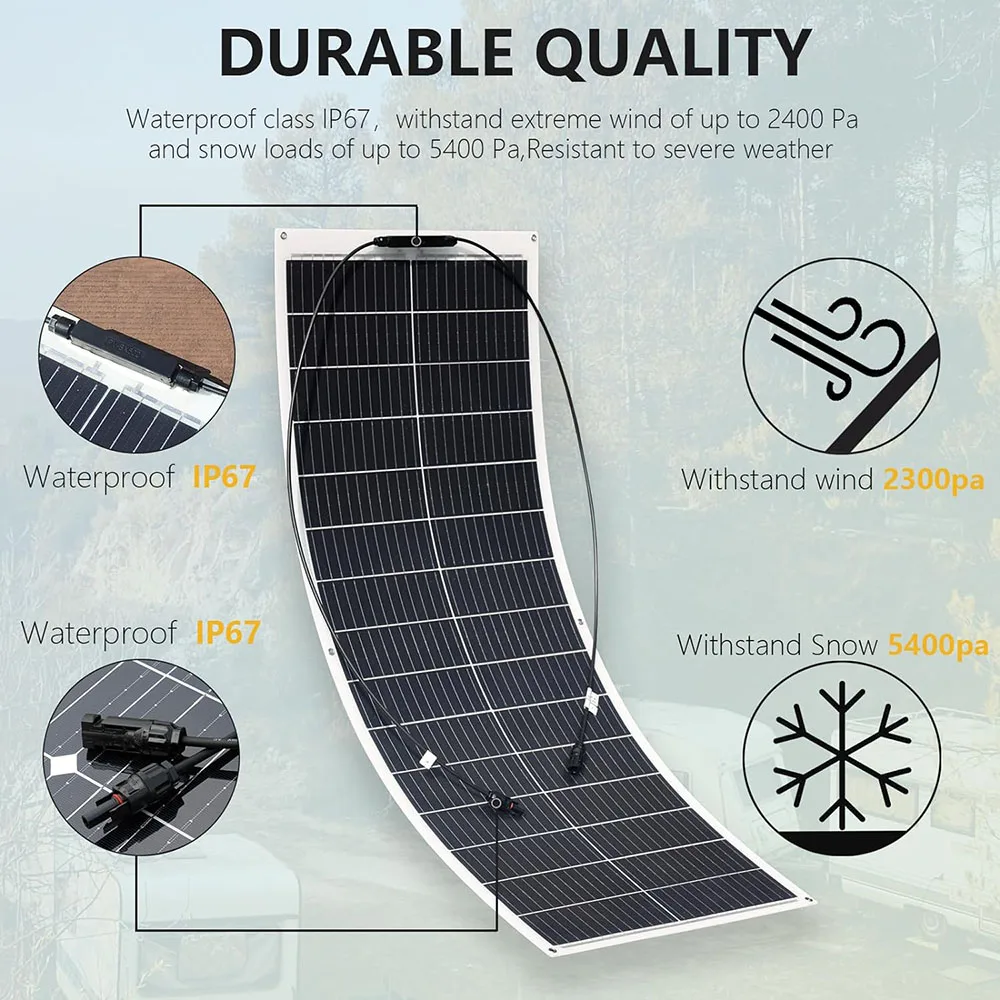 200W 100W Flexible Solar Panel kit Portable solar panels Photovoltaic Cell PV Connector Cables for Yacht Boat RV Cabin 12 V 24V