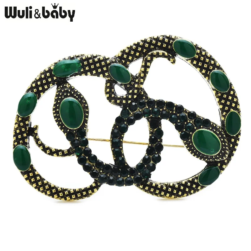 Wuli&baby Vintage Two Snakes Brooches For Women Unisex 3-color Vintage Animal Party Casual Brooch Pins Gifts