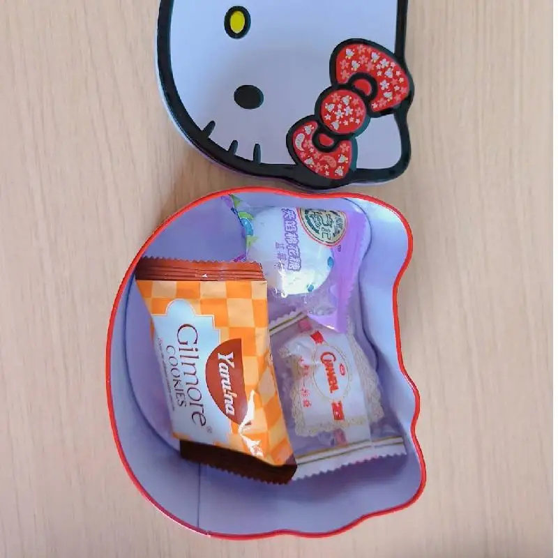 Kawaii Sanrio Hello Kitty Mini Iron Box Cartoon Anime Peripheral Kt Cat Head Design Empty Box Candy Box Storage Box Girl Gift