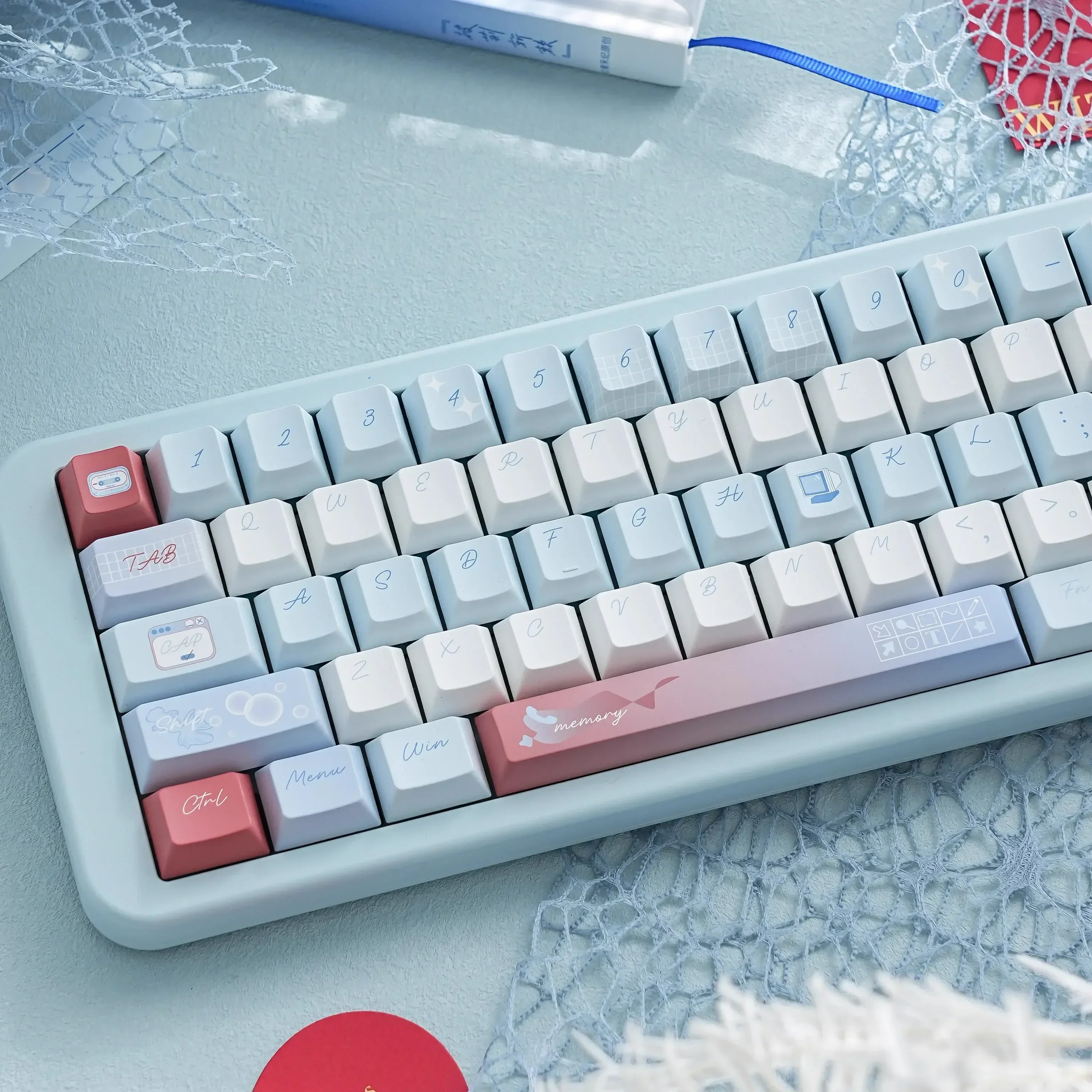 Aqua diary keycaps Original height PBT full five-sided sublimation mechanical keyboard keycaps Customized keycaps