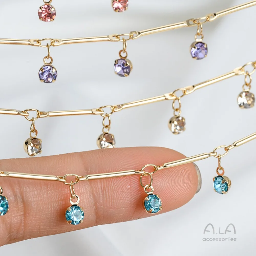 

14K Gold Color Bamboo Straight Stick Hanging Zircon Pendant Chain DIY Handmade Jewelry Bracelet Necklace Fringed Loose Chain