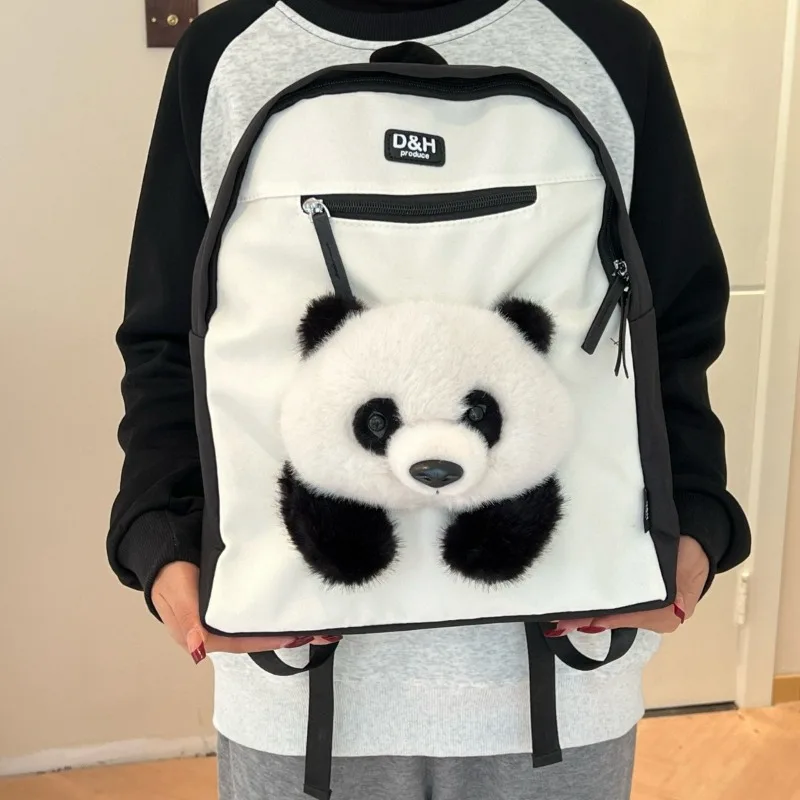 Cute Plush 3D Panda Backpack Large Capacity Women's Backpack Waterproof Leisure Travel Laptop Backpack Student Backpack