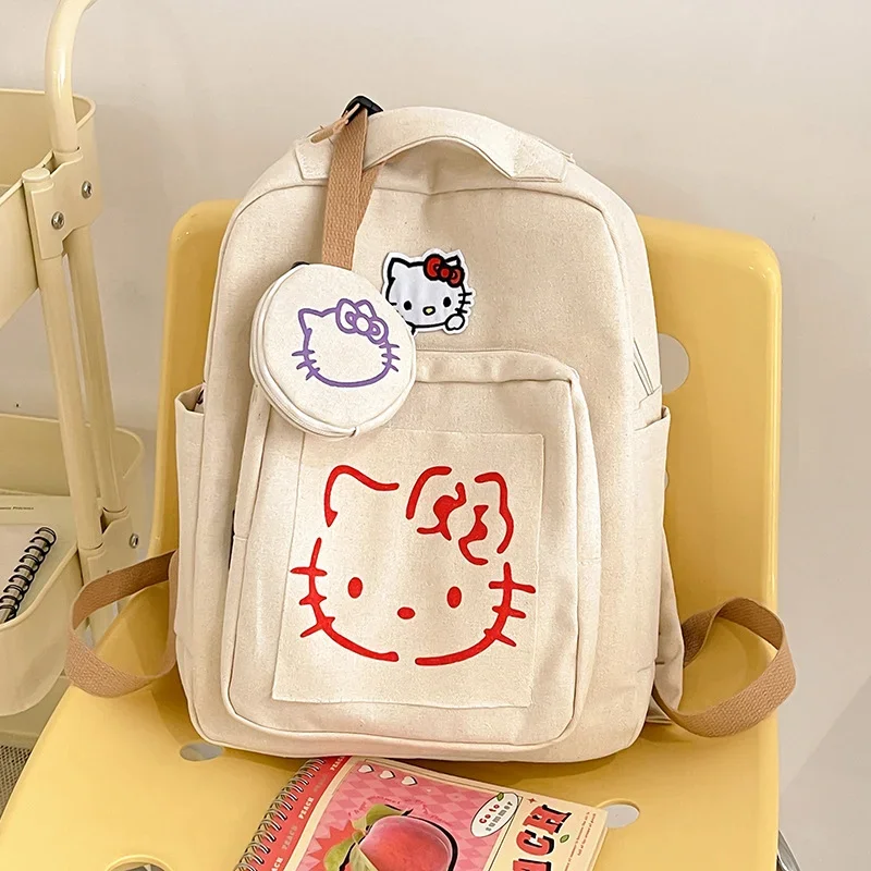 Sanrio hello kitty bonito doce casual mochila dos desenhos animados impressão simples retro tendência moda grande capacidade mochila