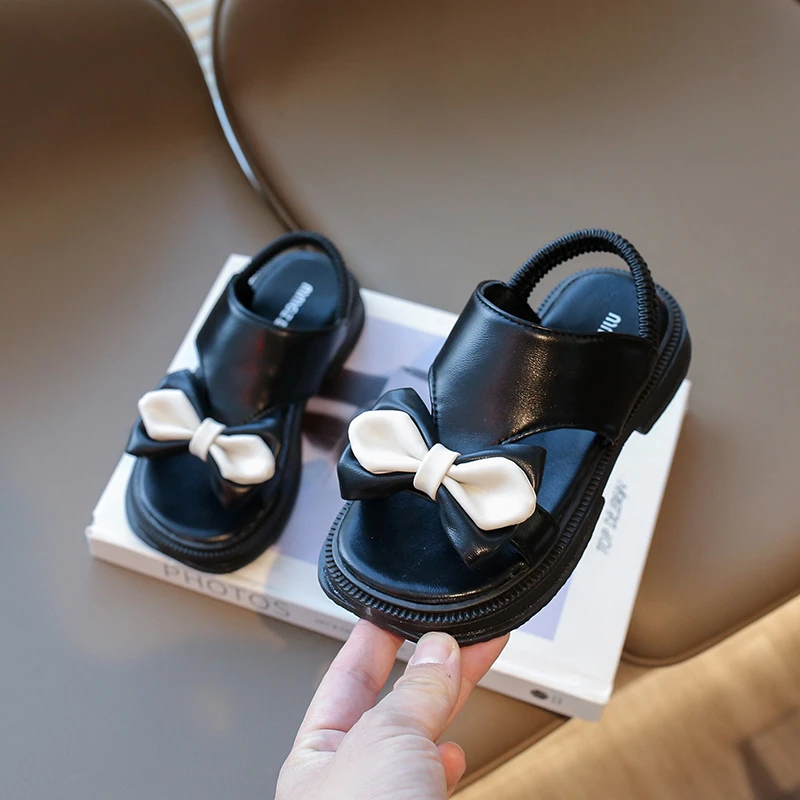2025Summer New Children Sweet Bow Sandals for Girls Fashion Japanese Style Soft Non-slip Kids Half Slippers Open-toe Beach Shoes