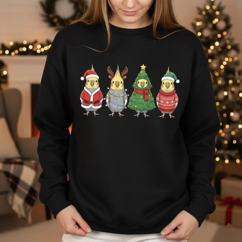 Cockatiel Christmas Sweatshirt Cute Bird Holiday Funny Parrot Lover Festive Winter Outfit Gift for Bird Owners Matching Hoodies