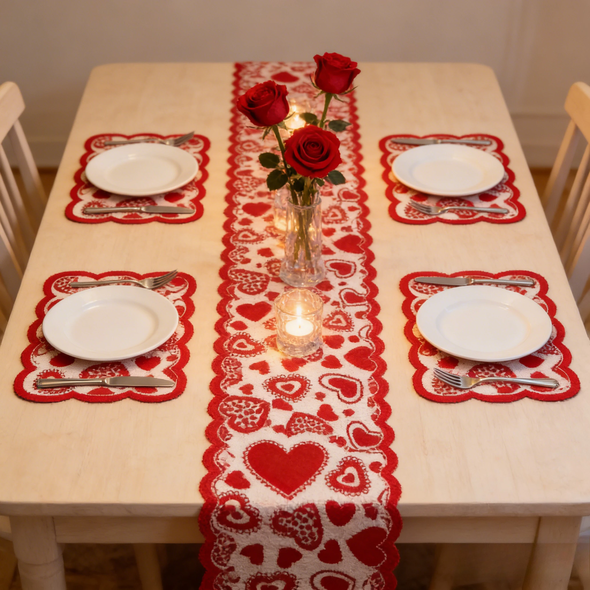 1/2/5 Stück neuer romantischer Herz-Spitzen-Tischläufer (183 x 33 cm) – Wärmeisolierung, Valentinstag-Tischset und Flagge für Party-Dekoration