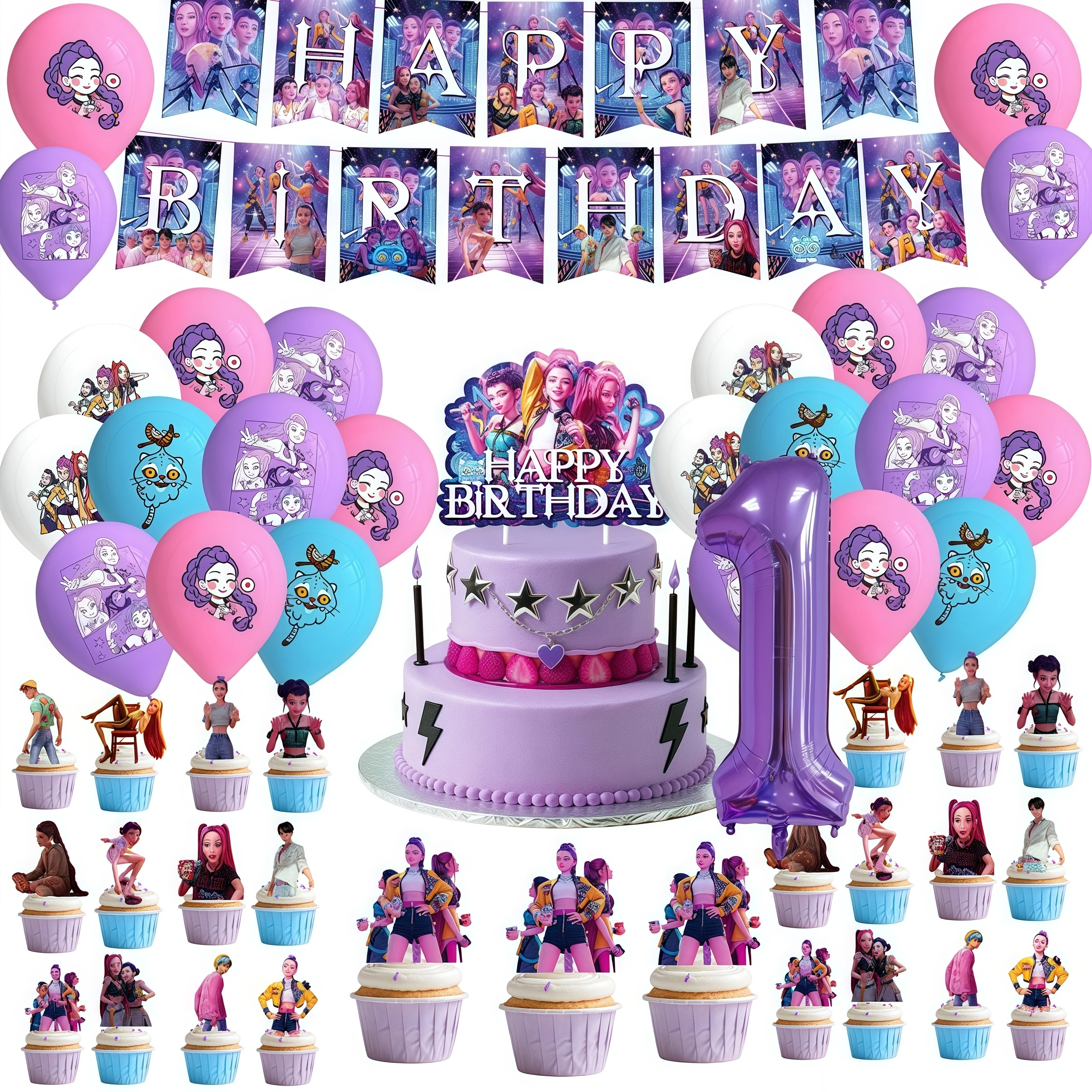 مجموعة تزيين بالون عيد الميلاد من Kpop Demon Hunters، خلفية علوية للكيك، مستلزمات حفلات الرسوم المتحركة الكورية، ديكور مناسب للهدايا #2