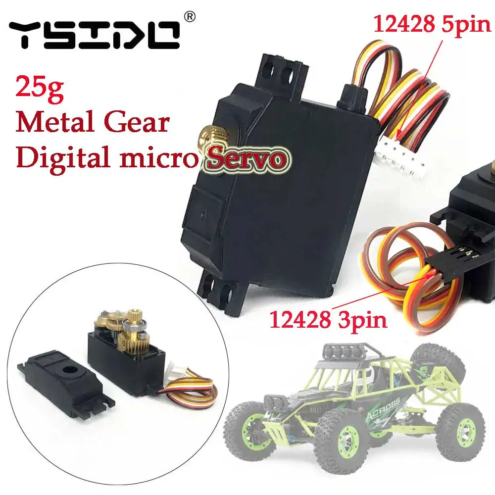 YSIDO Digital Servo Upgraded Parts 25g Metal Gear micro Servo for Wltoys 1/12 12428 12423 RC Desert Short Car RC Boat Robot