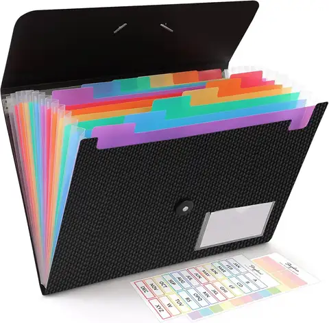 Expanding File Folder with 13 Pockets for A4/Letter Paper, Accordion Organizer with Labels for Office, School, Home Use