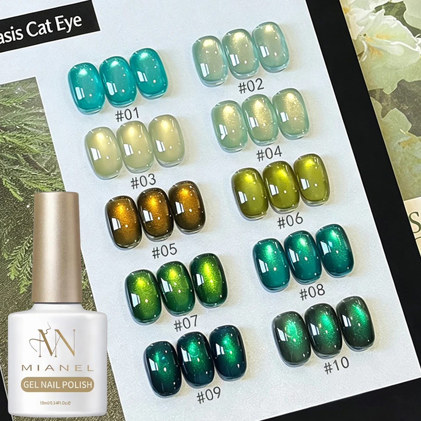 MIANEL 10ML Autumn Crushed Glitter Cat Eye Gel Nail Polish Whitening Nail Polish Christmas Decor Green Nails