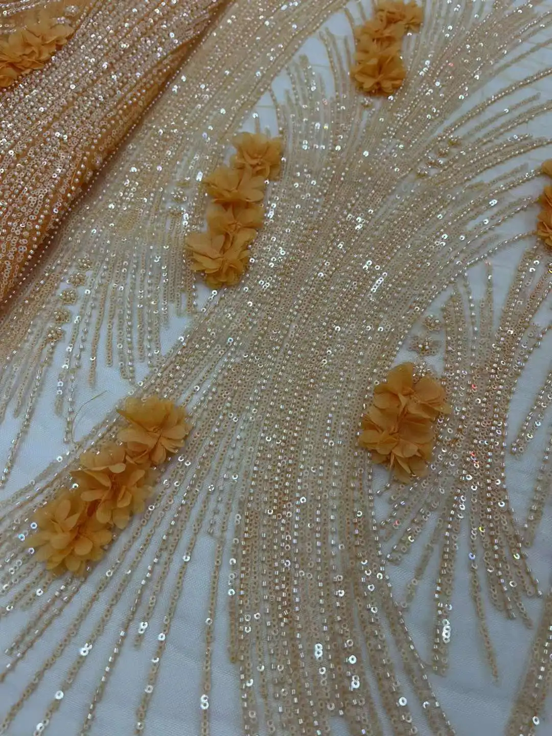 African 3D Flower Embroidery Beaded Lace Fabric, Handmade French Sequins Tulle, Wedding Dress, High Quality, 2024