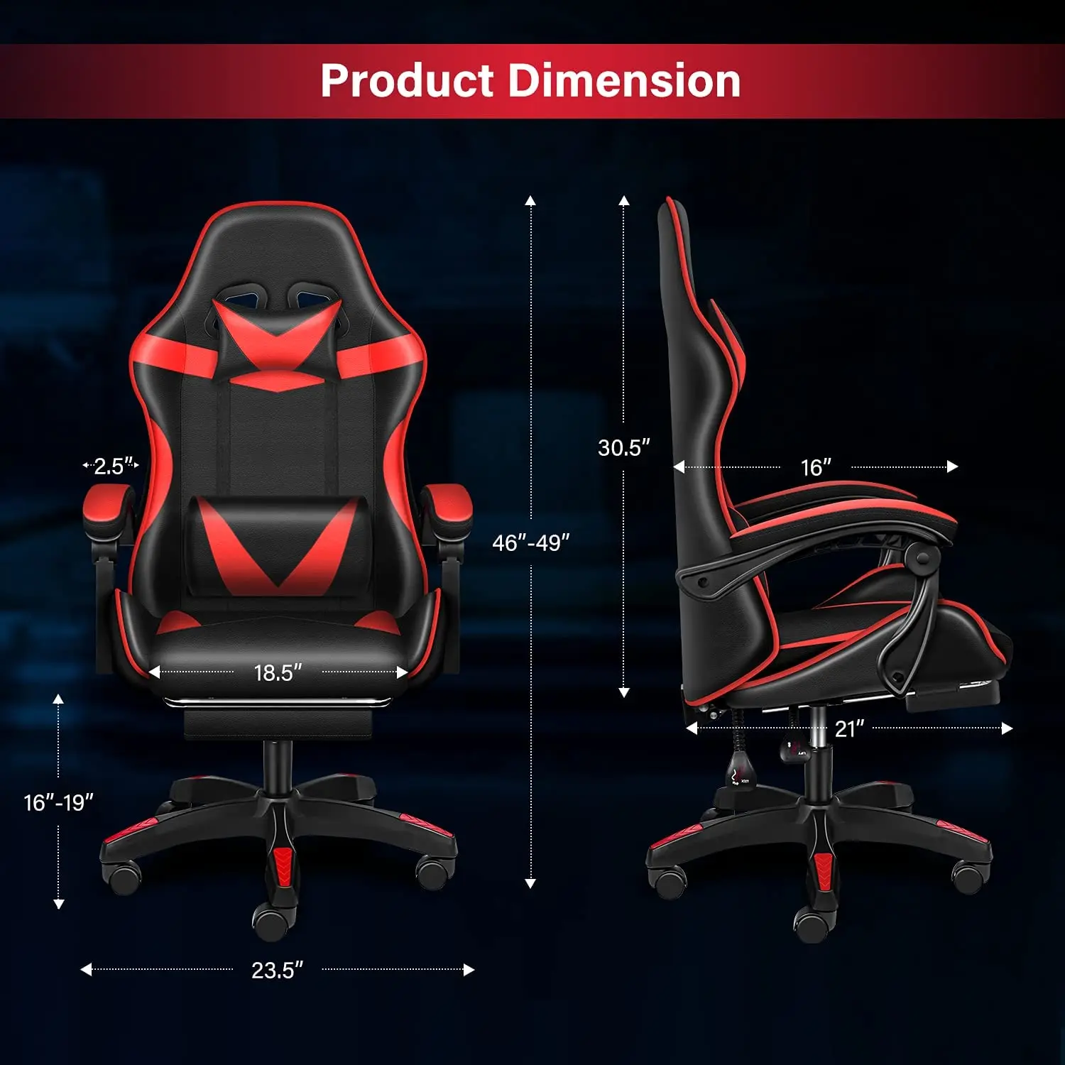 YSSOA Racing Gaming Office High Back Computer Ergonomic Adjustable Swivel Recliner Chair W/Headrest Lumbar Support&Footrest