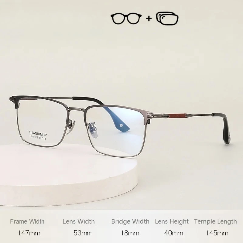 OLLYMURS النظارات الطبية الرجال كبيرة الحجم نمط الأعمال الخشب التيتانيوم الإطار البصري قصر النظر مد البصر النظارات
