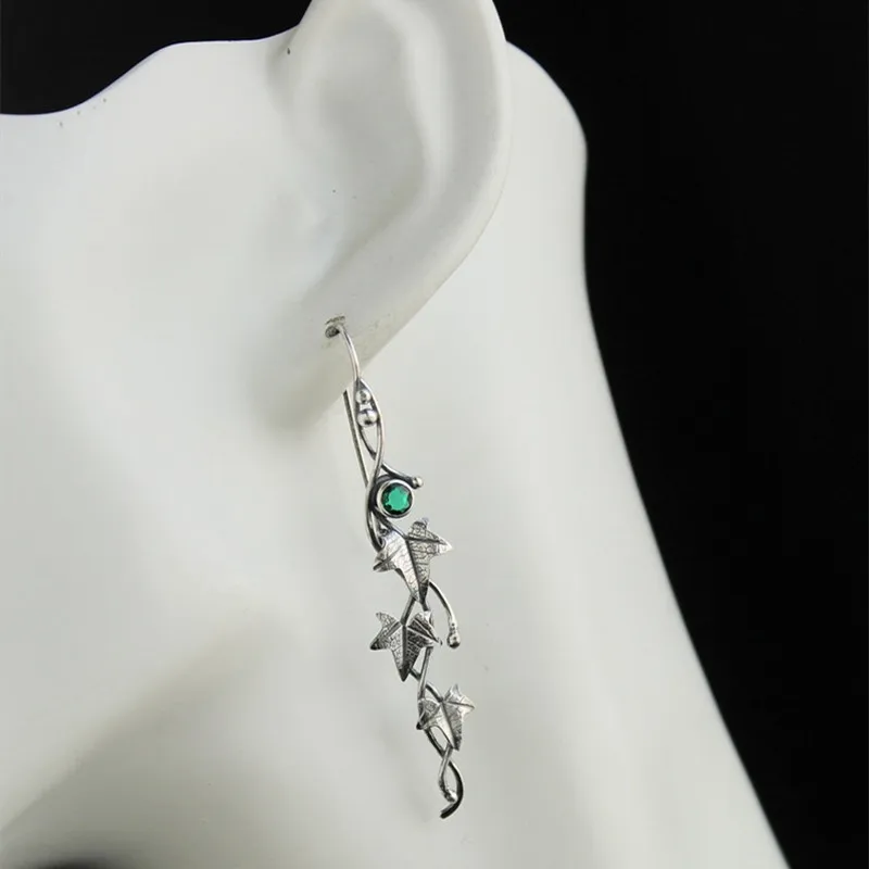 Vintage Ivy Elven Leaf Earrings For Women Silver Color Metal Crystal Earrings Female Fashion Custom Jewelry