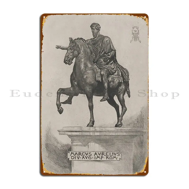 Vintage Marcus Aurelius Statue Illustration 1889 Metal Sign Bar Plaques Club Bar Home Print Tin Sign Poster