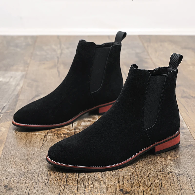 

Mens Chelsea Boots Pointed Toe Cowboy Boots Stylish Leather Ankle Boots for Men Comfortable Slip On Shoes