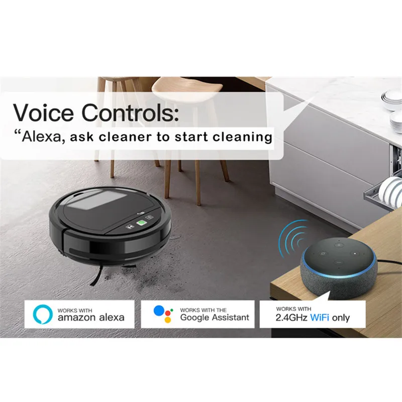 Aspirateur robot de balayage intelligent, balayeuse avec Wi-Fi, contrôle Alexa, planification de route intelligente pour la maison, les poils d'animaux, les tapis