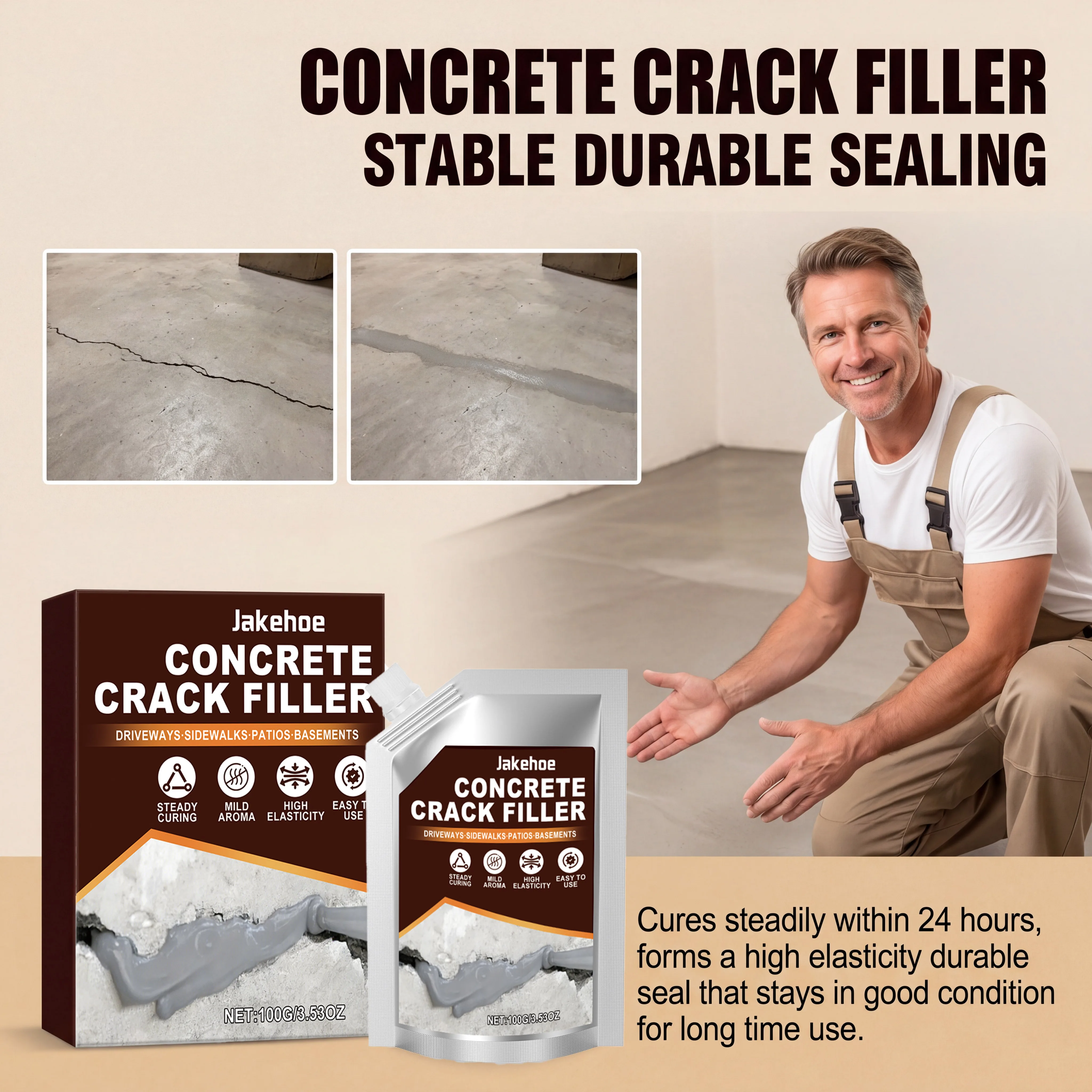 Concrete Crack Filler Self Leveling Sealant Driveway Sealer Masonry Gap Filler Cement Repair Waterproof 100g Industrial Sealant