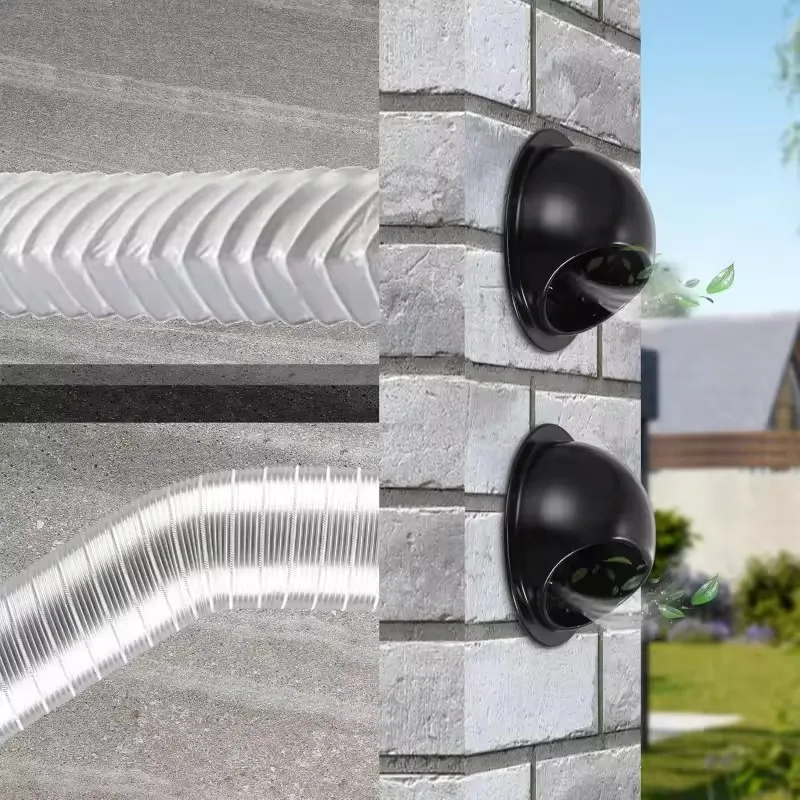 Tappo di sfiato a parete per cappa di scarico nera in acciaio inossidabile da 60 mm ~ 200 mm con griglia di uscita dell'aria a maglia fine incorporata