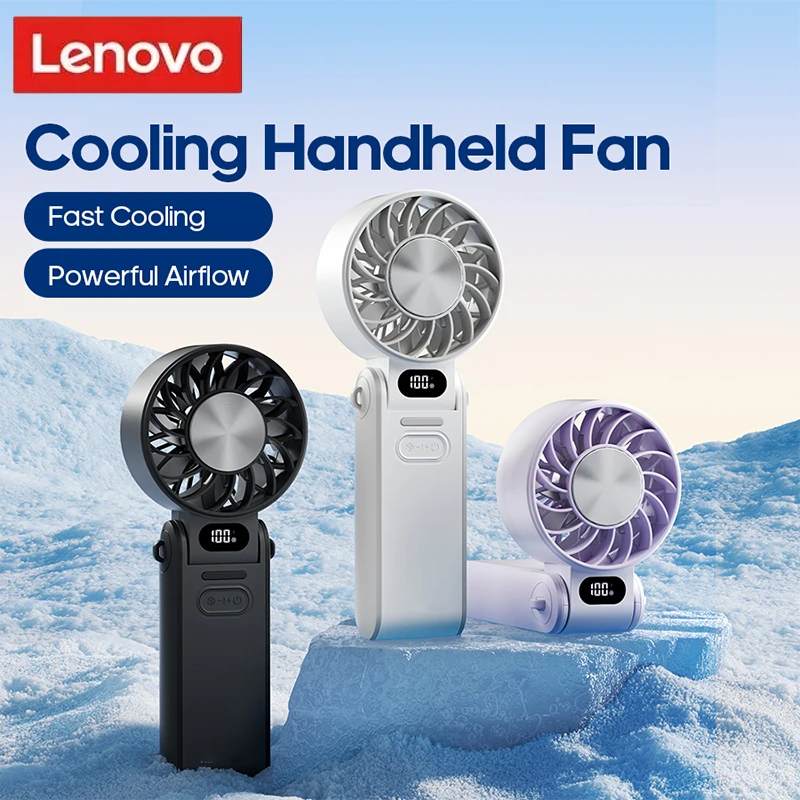 

Lenovo New Cooling Handheld Fan 3600mAh Foldable Portable Fan 100-level Free Control High Speed Mini Personal Fan wtih Lanyard
