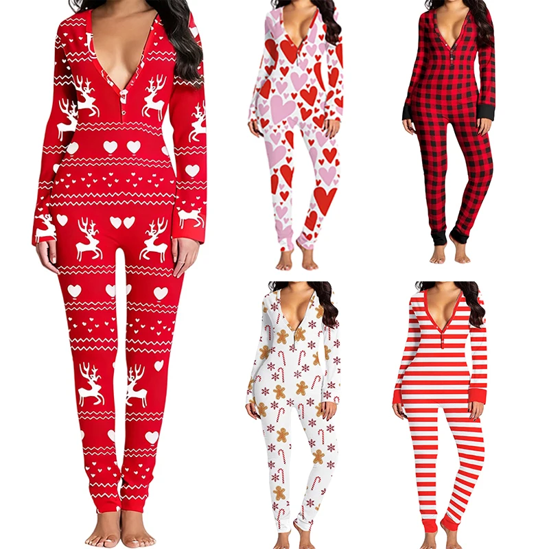 

Европейские и американские флип-пижамы для взрослых на бедрах с принтом, рождественская домашняя одежда с длинными рукавами, комбинезон для пар, забавные игры