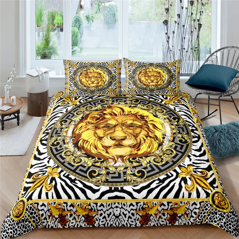 Bedding Sets Luxury 3D Golden Lion Baroque Print Kids Duvet Cover Pillowcase Home Textile Single Queen and King Size Bedclothes