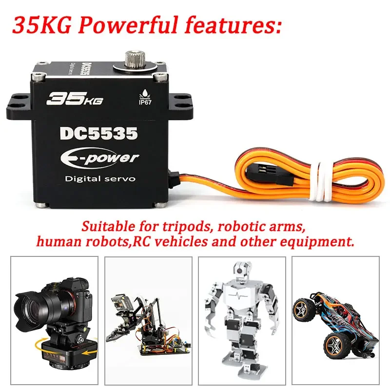Servo digital impermeable 35KG DC5535 35kg 180 ° /270 ° /360 °   Caja de aluminio completa, engranaje de acero inoxidable de alto par para coche RC 1/8 1/10
