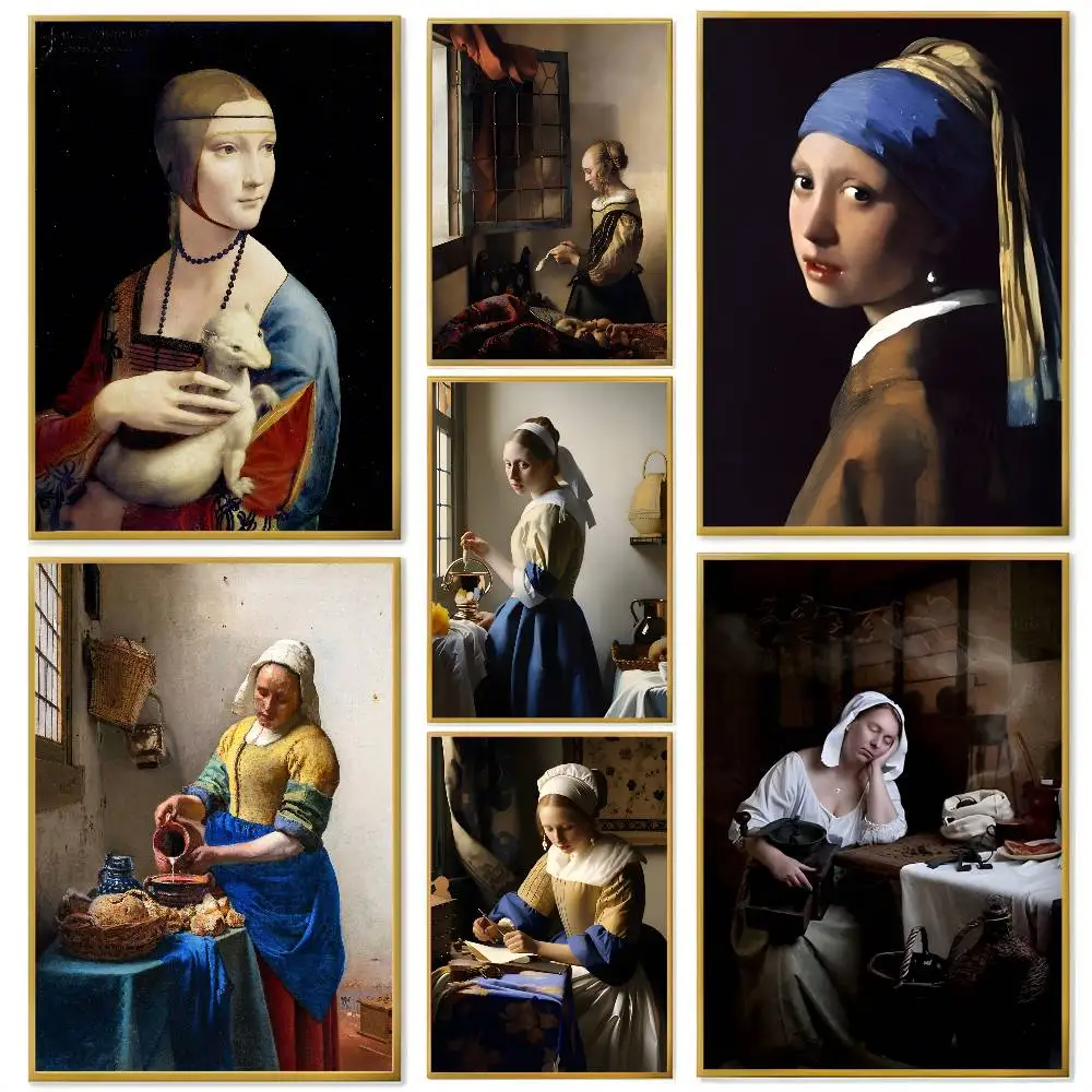 

Retro Johannes V-Vermeer Poster Home decor HD sticky wall waterproof home living room bedroom bar decoration
