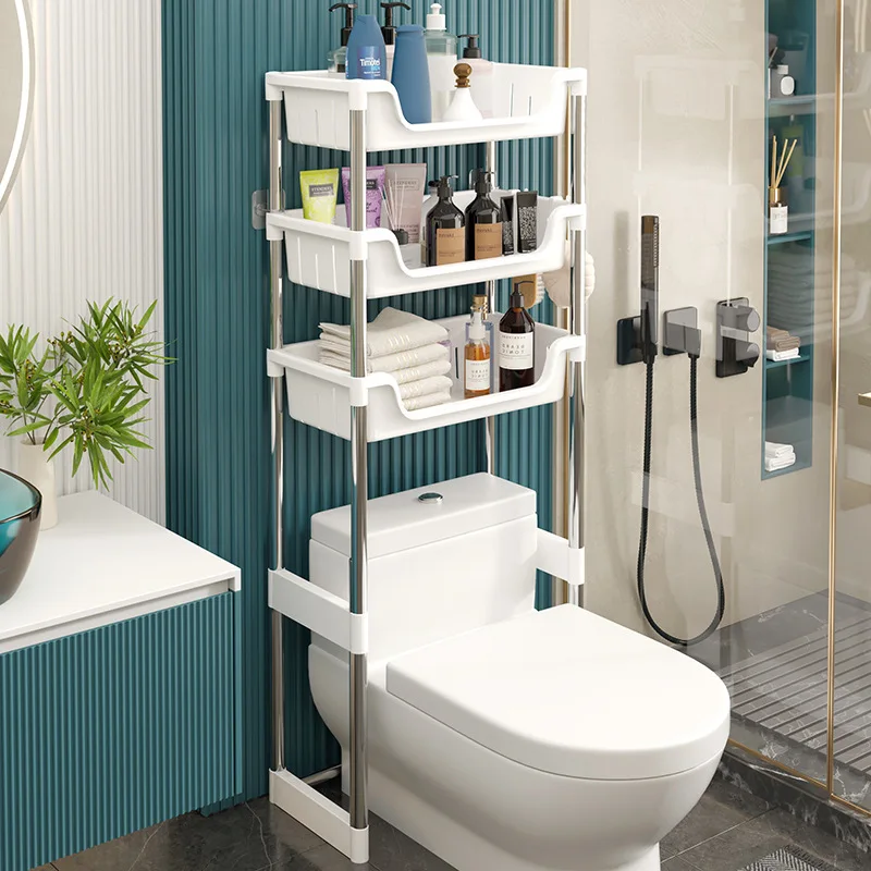 Tiered Toilet Storage Rack Stainless Steel No installation And No Drilling Floor-mounted Multilayer Bathroom Storage Shelf