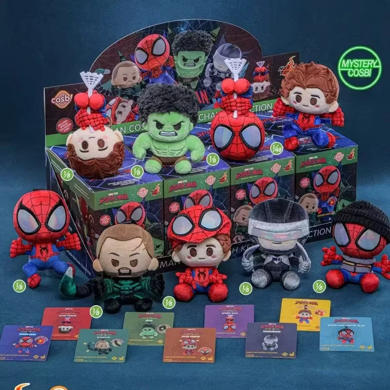 Genuine Hottoys Spider-Man Across The Spider-Verse Cosbi Plush Pendant Blind Box Trendy Figure Bag Charm Keychain Birthday Gift