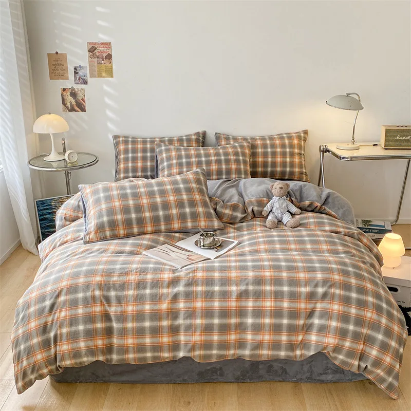 Pure cotton with milk velvet, unprinted washed cotton, student single and double high-quality cotton duvet cover