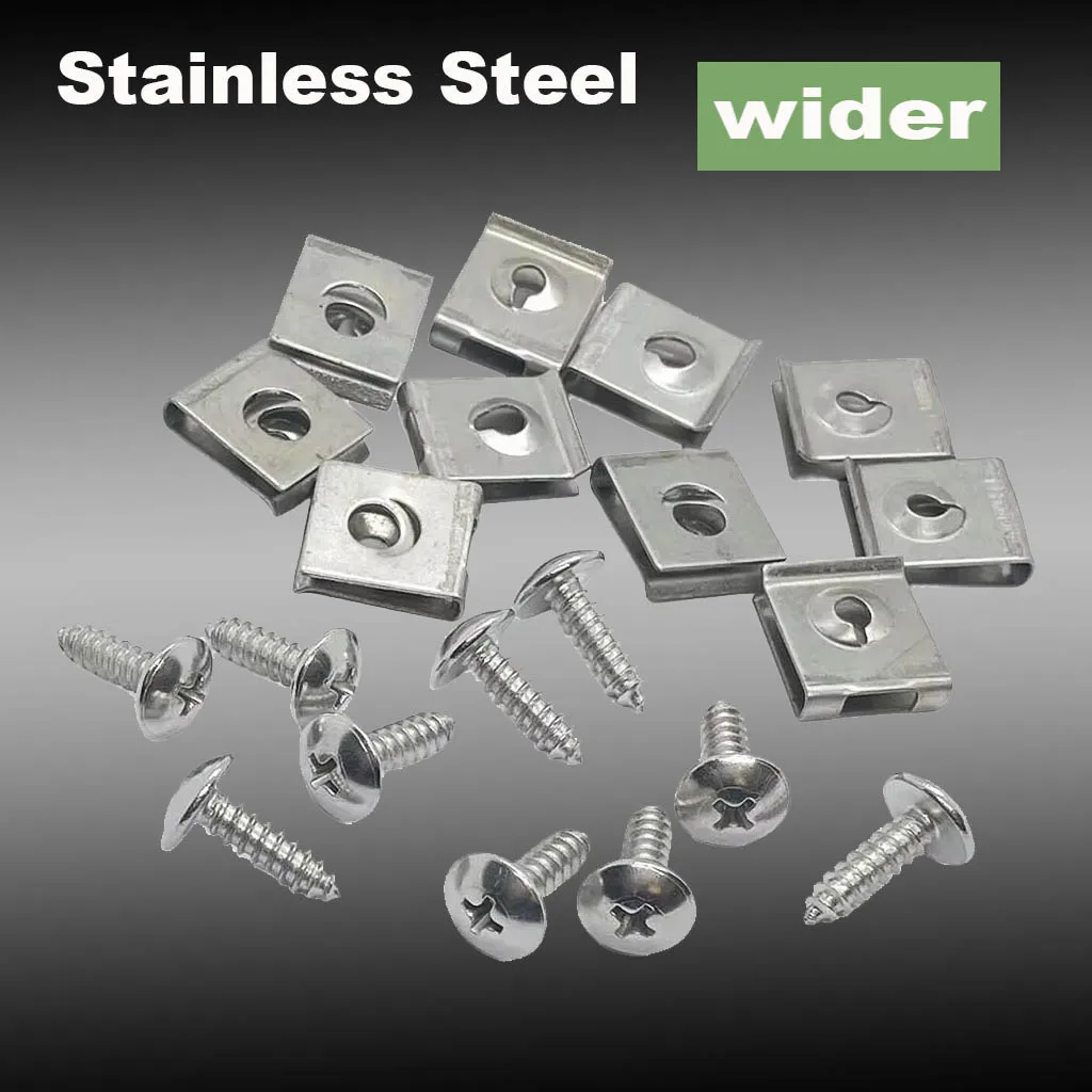 10 Sets Widen larger ST4.8 Stainless Steel U Type Clips Screws for Car Motorcycle Fastener Fender Bumper Protection