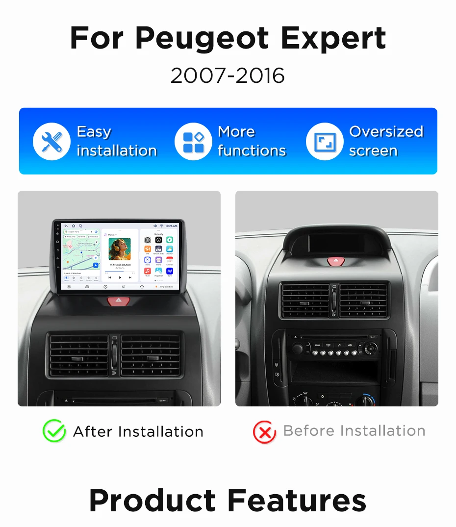 Android Autoradio für Peugeot Expert Mk2 (G9) 2007-2016 GPS-Navigation, Multimedia-Player, WiFi, DSP, RDS, BT, SWC