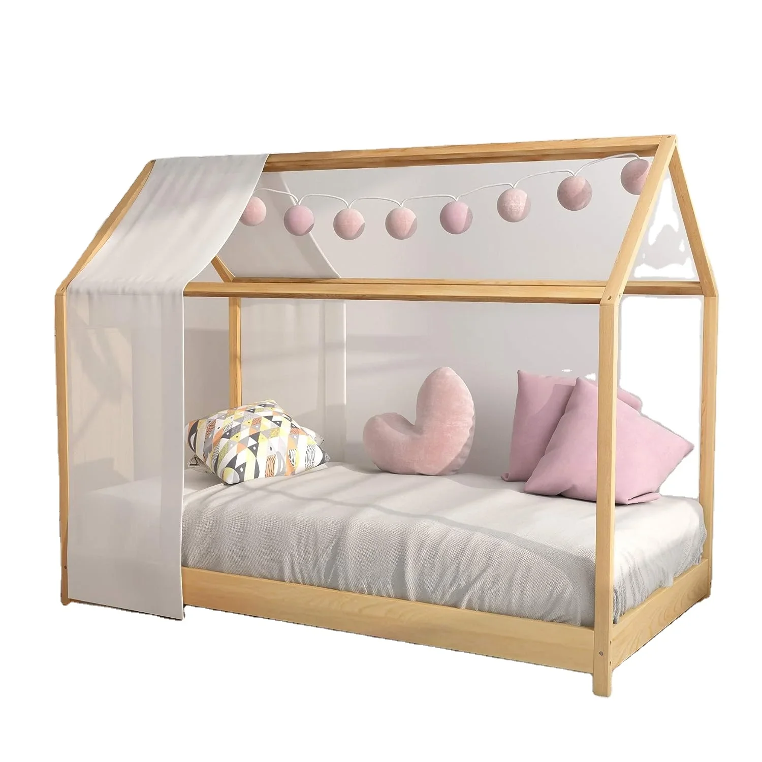 

2023 Hot Kids Beds Solid Pine Wood Treehouse Style Children Floolr Bed Frame Wooden Toddlers House Bed Frame