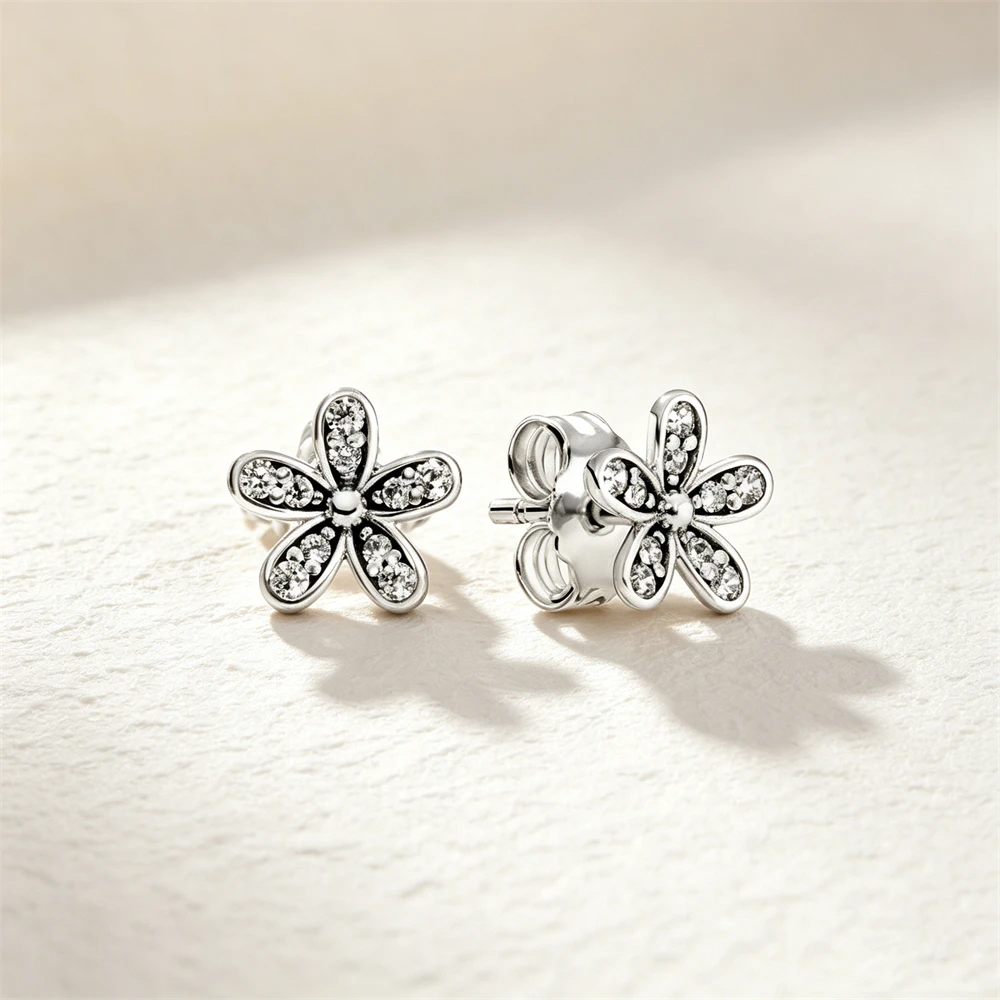 925 Sterling Silver Butterfly Flower Bee Lilac Leaf Zircon Earrings Suitable for Daily Wear as Women's Jewelry Holiday Gifts