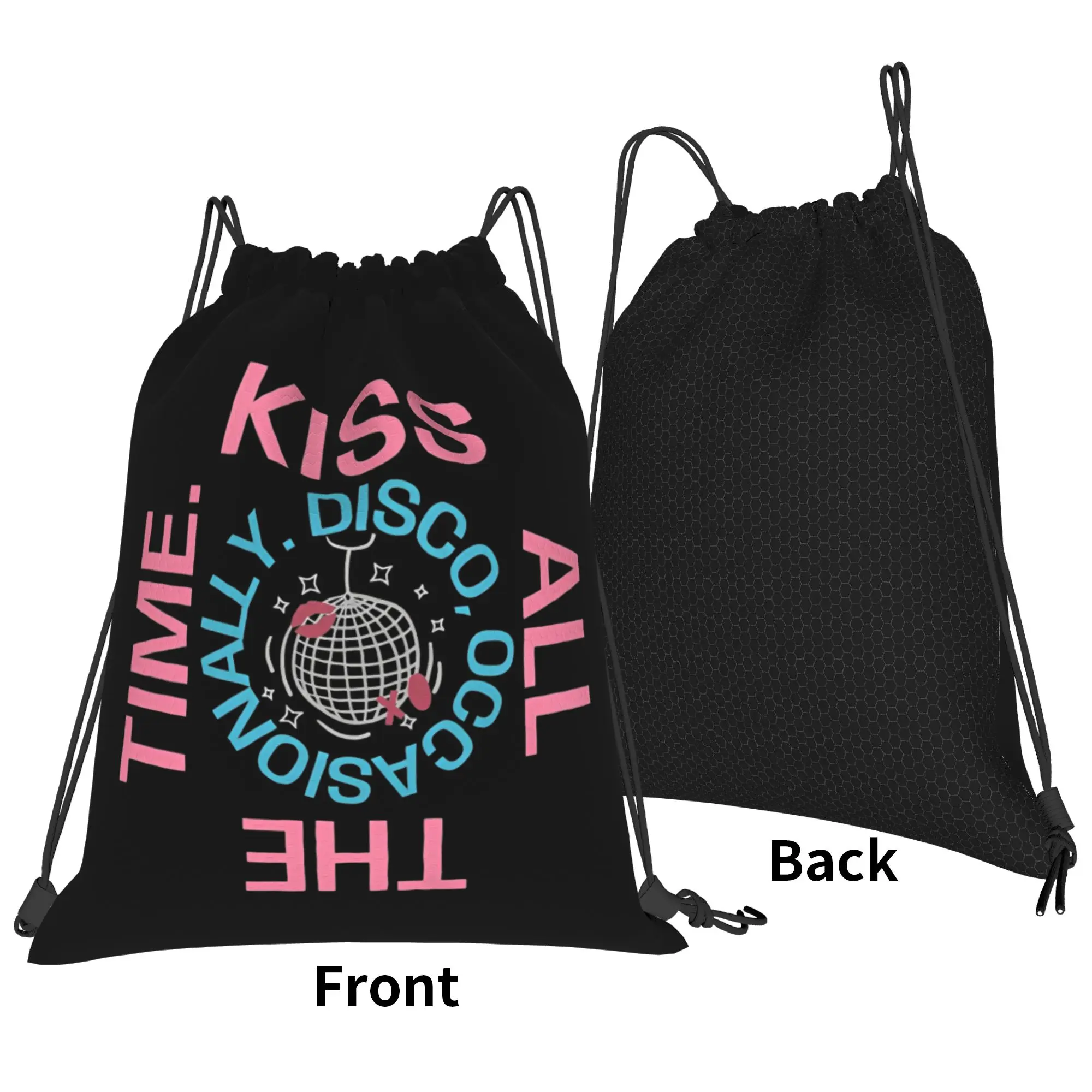 Kiss All The Time Disco Backpack Drawstring Sports Bags Gym Bag Harrys Music Styles String Sackpack Travel 36cm (W) x 43cm (H)